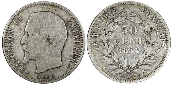 FRANCE Napoleon III Silver 1854 A 50 Centimes KM# 794.1 (25 220)