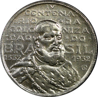 Brazil Silver 1932 2000 Reis 400th Anniversary of Colonization KM# 532 (212)