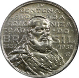 Brazil Silver 1932 2000 Reis 400th Anniversary of Colonization KM# 532 (212)