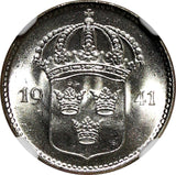 SWEDEN Gustaf V Silver 1941 G 10 Ore NGC MS65 WWII ISSUE 1 GRADED HIGHER KM# 780