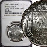 SWEDEN Silver 1932 G 2 Kronor NGC MS64 Death of Gustaf II Adolf BU KM# 805 (046)