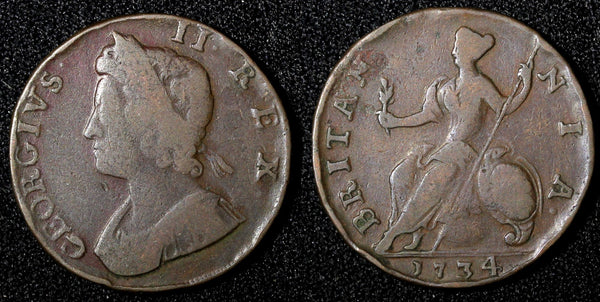 Great Britain George II Copper 1734 1/2 Half Penny KM# 566 (28 289)