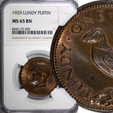 Lundy Bronze 1929 Puffin 1 Year Type  NGC MS65 BN TOP GRADED X# Tn2 (50)