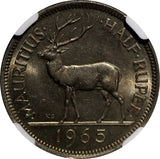 Mauritius Elizabeth II 1965 /2 Rupee 1st Year  NGC MS65 TOP GRADED KM# 37.1 (19)