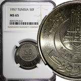 TUNISIA Muhammad VIII 1957 50 Francs NGC MS65 GEM BU KM# 275 (012)