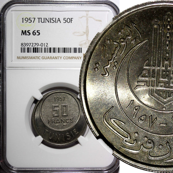TUNISIA Muhammad VIII 1957 50 Francs NGC MS65 GEM BU KM# 275 (012)