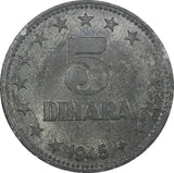 Yugoslavia Zinc 1945 5 Dinara WWII Issue 26.5mm 1 Year Type UNC KM# 28 (24 481)