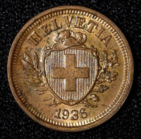 Switzerland 1936 B 1 Rappen Thin cross UNC KM# 3.2 (27 707)