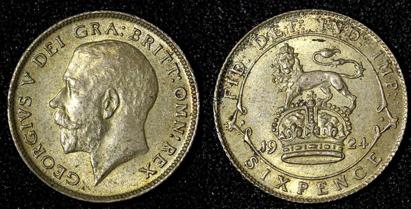 GREAT BRITAIN George V Silver 1924 6 Pence  LIGHT TONING KM# 815a.1  (28 131)