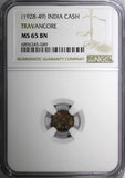 India-Princely States TRAVANCORE (1928-1949) Cash NGC MS65 BN TOP GRADED KM# 57