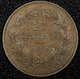 Luxembourg  William III Bronze 1854 2-1/2 Centimes KM# 21 (24 511)