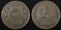 MEXICO ESTADOS UNIDOS MEXICANOS Bronze 1906 2 Centavos XF Toned KM# 419 (27 170)