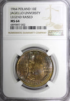 POLAND 1964 10 Zlotych Jagiello University NGC MS64 NICE TONED Y#52.1 (2)