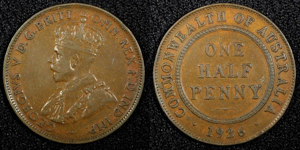 AUSTRALIA George V Bronze 1926 1/2 Penny KM# 22 (24 826)