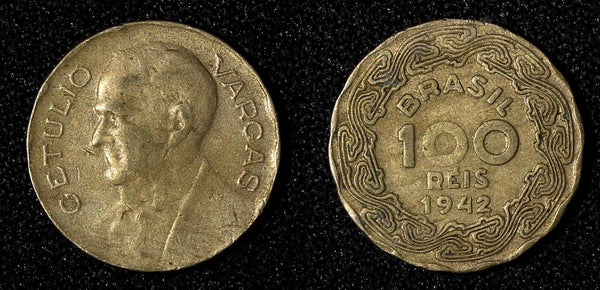 BRAZIL Dr. Getulio Vargas Copper-Nickel 1942 100 Reis WWII Issue KM# 544 ( 601)