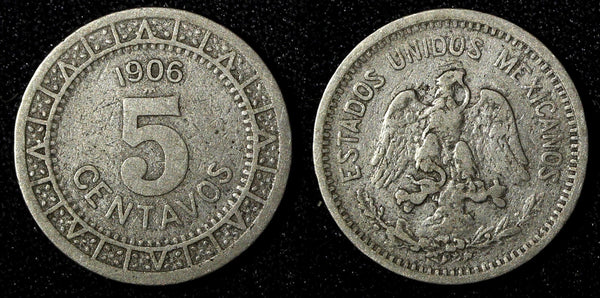Mexico ESTADOS UNIDOS MEXICANOS Nickel 1906 M 5 Centavos KM# 421 (27 481)