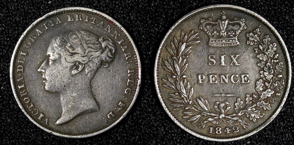 Great Britain Victoria Silver 1842 6 Six Pence Mintage-601, 901 KM# 733.1  (108)
