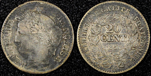 FRANCE Silver 1850 A  20 Centimes Paris Mint KM# 758.1 (24 696)