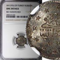 TURKEY Abdul Hamid II Silver AH1293 29 (1903) Kurush NGC UNC DETAILS KM#735(2)