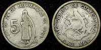 Guatemala Silver 1947 5 Centavos Guatemala City Mint KM# 238.1  (24 443)