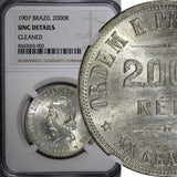 BRAZIL Silver 1907 2000 Reis NGC UNC DETAILS AR-0.900 33 mm KM# 508 (002)