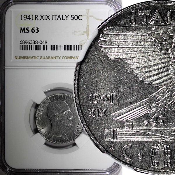 Italy Vittorio Emanuele III 1941 50 Centesimi WWII Issue NGC MS63  KM# 76b (48)