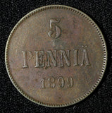 Finland under Russia Nicholas II Copper 1899 5 Pennia KM# 15 (28 720)