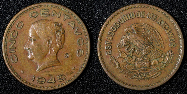 Mexico ESTADOS UNIDOS MEXICANOS Bronze 1945 5 Centavos WWII ISSUE KM# 424 (935)