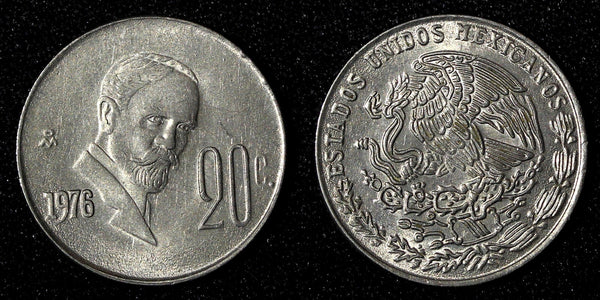 Mexico Copper-Nickel 1976 Mo  20 Centavos  KM# 442 (27 852)