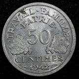 France Aluminum 1942  50 Centimes WWII Issue KM# 914.1 (24 975)