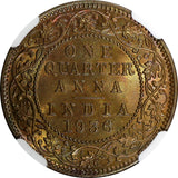 India-British George V Bronze 1936 (C) 1/4 Anna NGC MS65 BN RAINBOW KM#512 (1)