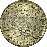 FRANCE Silver 1919 50 Centimes XF/aUNC KM# 854 RANDOM PICK (1 Coin)  (24 703)