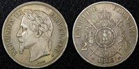 FRANCE Napoleon III Silver 1866 A 2 Francs Paris Mint Toned XF KM# 807.1  (44)