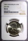 Czechoslovakia Silver 1965 10 Korun Jan Hus NGC MS66 Mintage-55,000 KM# 58 (5)