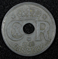 Denmark Christian X German Occupation Zinc 1945 25 Ore WWII Issue KM# 823.2a(9)