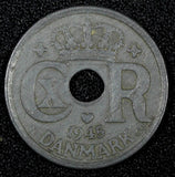 Denmark Christian X German Occupation Zinc 1945 25 Ore WWII Issue KM# 823.2a(9)