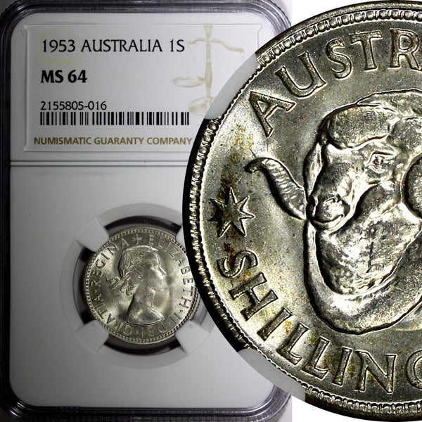 Australia Elizabeth II Silver 1953 1 Shilling Royal Mint NGC MS64 KM# 53 (016)