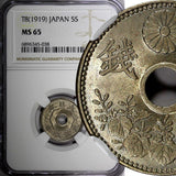 JAPAN Taisho (1912-1926) Copper-Nickel T8 (1919) 5 Sen NGC MS65 BU Y# 43 (038)