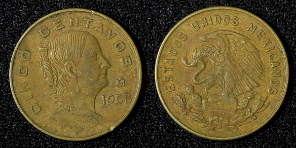 MEXICO Bronze 1958 Mo 5 Centavos Large type KM# 426 (27 904)