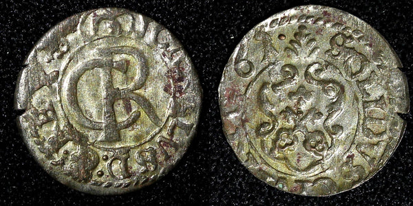 Livonia Riga CARL XI of Sweden (1660-1697)Silver 1661 Solidus,Schilling KM#55(9)