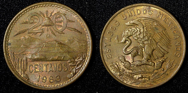 MEXICO  Bronze 1963 Mo 20 Centavos NICE COIN  KM# 440 (27 543)