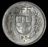 Switzerland Silver 1954 B 5 Francs Herdsman 31.45mm KM# 40 (28 483)