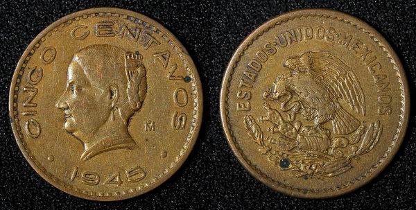 Mexico ESTADOS UNIDOS MEXICANOS Bronze 1945 5 Centavos WWII ISSUE KM# 424 (937)