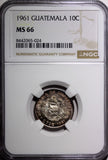 GUATEMALA Silver 1961 10 Centavos  NGC MS66 Nice Toned GEM BU KM# 262 (024)