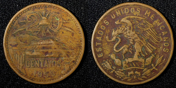 MEXICO  Bronze 1959 Mo 20 Centavos BETTER DATE KM# 440 (27 530)
