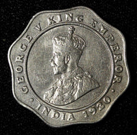 India-British George V 1920 (B) 4 Annas Bombay Mint Ch.XF Toned KM# 519 (27 570)