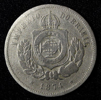 BRAZIL Pedro II Copper-Nickel 1874 200 Reis 32 mm KM# 478 (27 810)