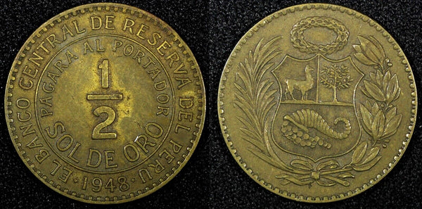 PERU Brass 1948 1/2 Sol KM# 220.5 ( 24 037)