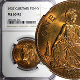 GREAT BRITAIN George VI Bronze 1937 1 Penny NGC MS65 RB TONING KM# 845 (012)