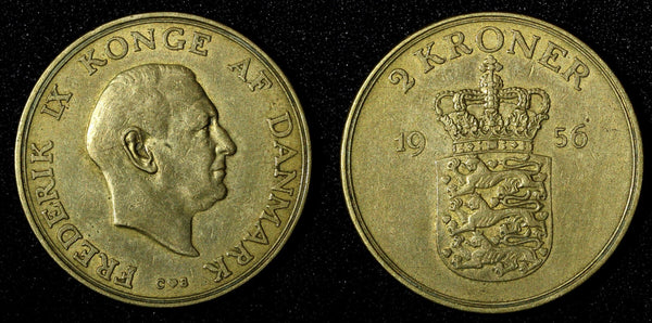 Denmark Frederik IX  1956 C S 2 Kroner  31mm 1st Year Type  KM# 838.2 (27 719)